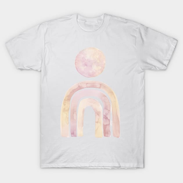 Dusty pink boho rainbow and sun T-Shirt by WhalesWay